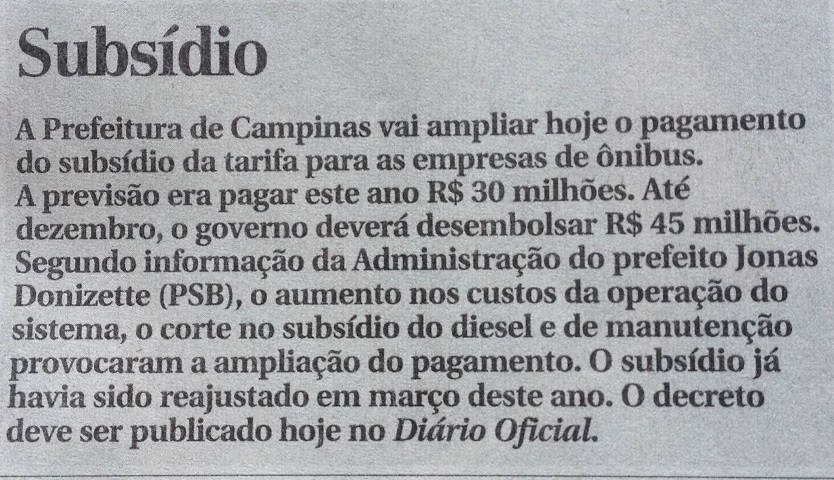 Comissionados, Sanasa e agora mais dinheiro para as empresas de transporte de Campinas. Isso é justo?